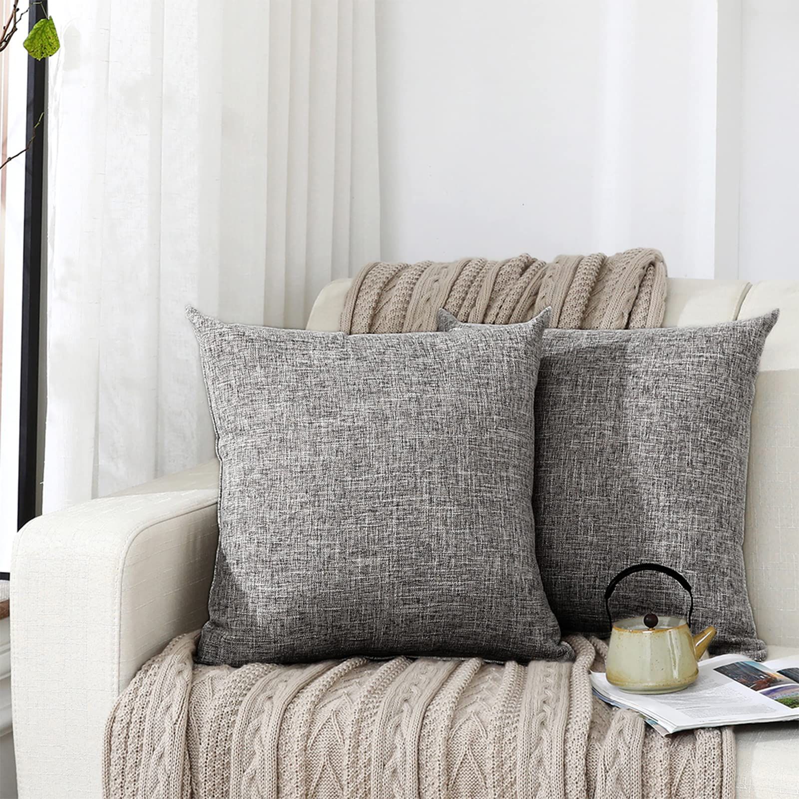 つむぎ調 銘仙判 55×59cm 北欧リネンっぽい おしゃれ 2枚組 シンプル