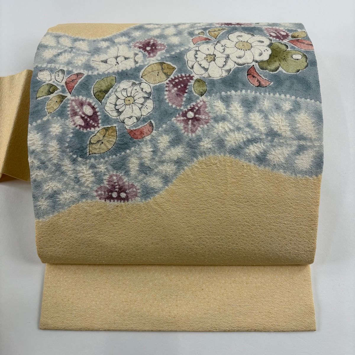名古屋帯 美品 名品 落款 辻が花柄 絞り ベージュ 正絹 【】
