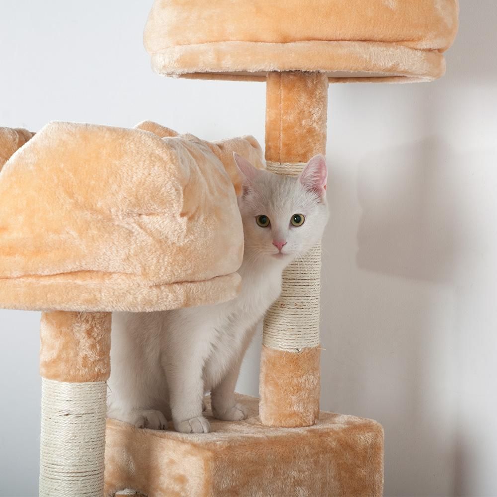 猫用品 【ベージュ】 キャットタワー 据え置き 全高185cm 豪華なハウス