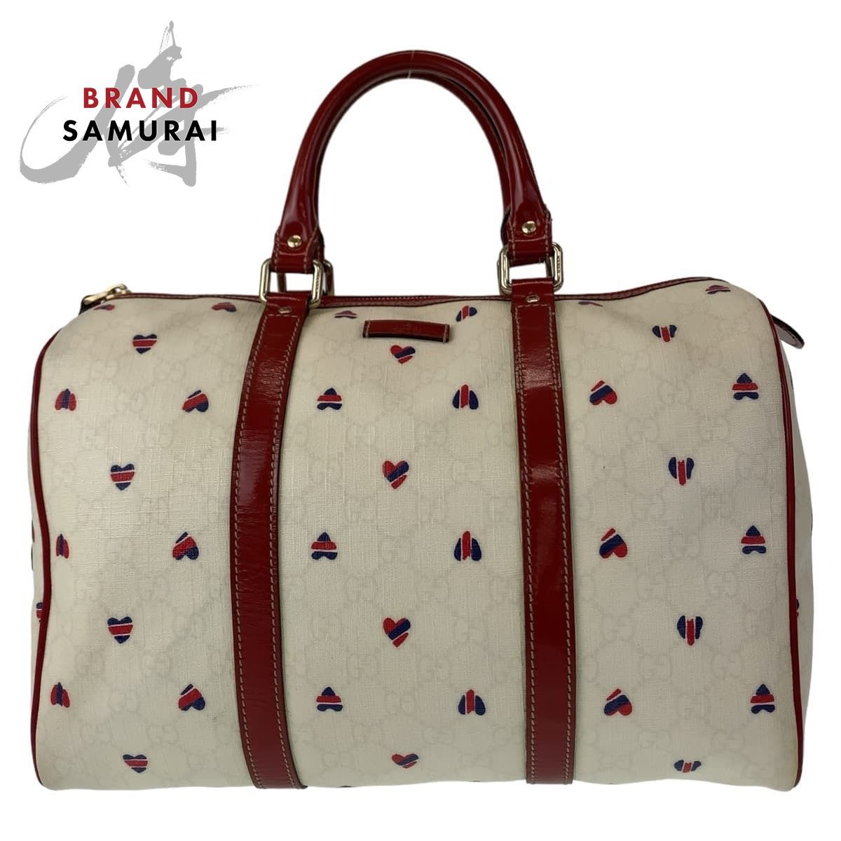 美品 GUCCI グッチ GGスプリーム GG柄 ホワイト 白 赤 シルバー金具 