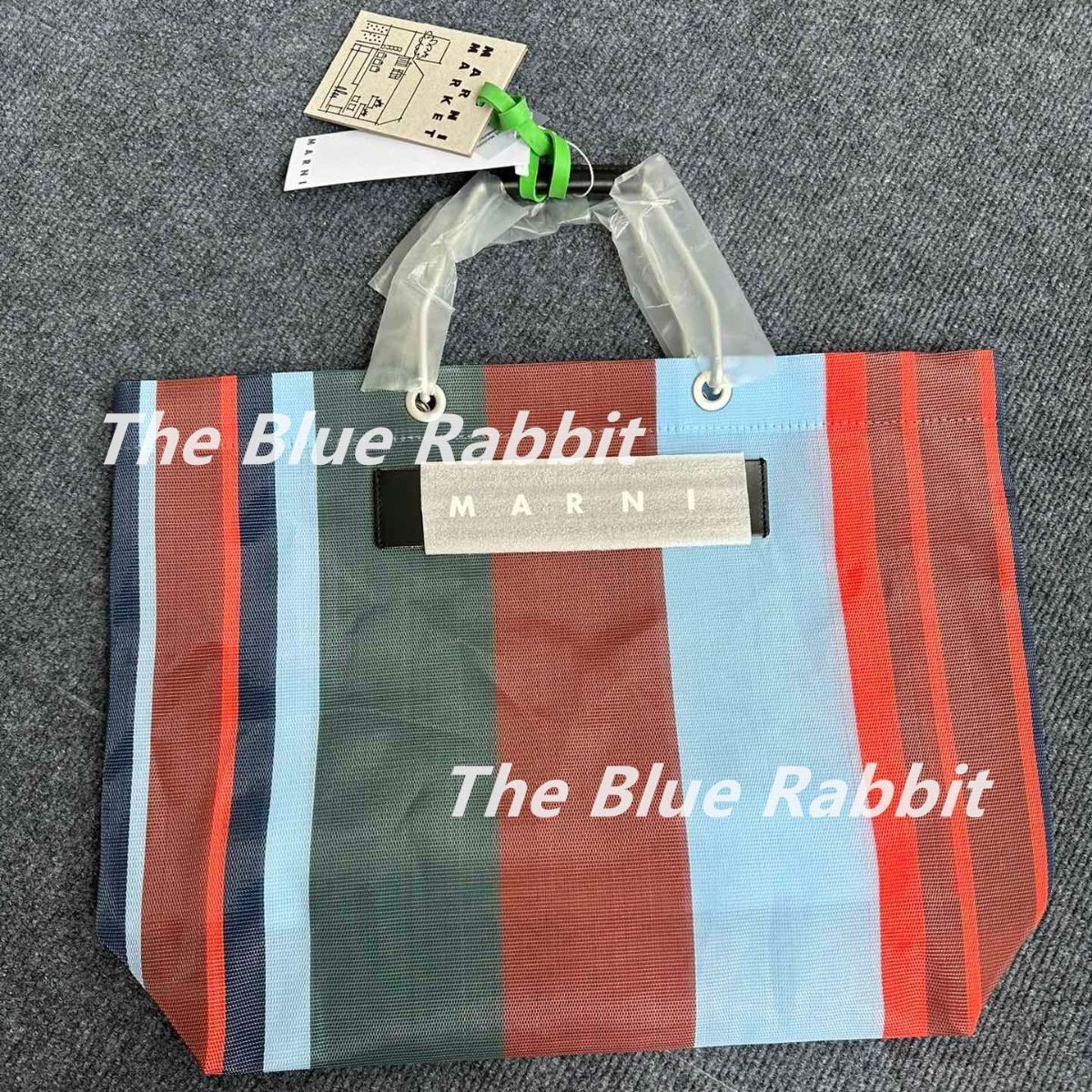 【新品未使用】MARNI MARKET STRIPE BAG マルニマーケットフラワーカフェ ストライプ トートバッグ ラッカーレッド