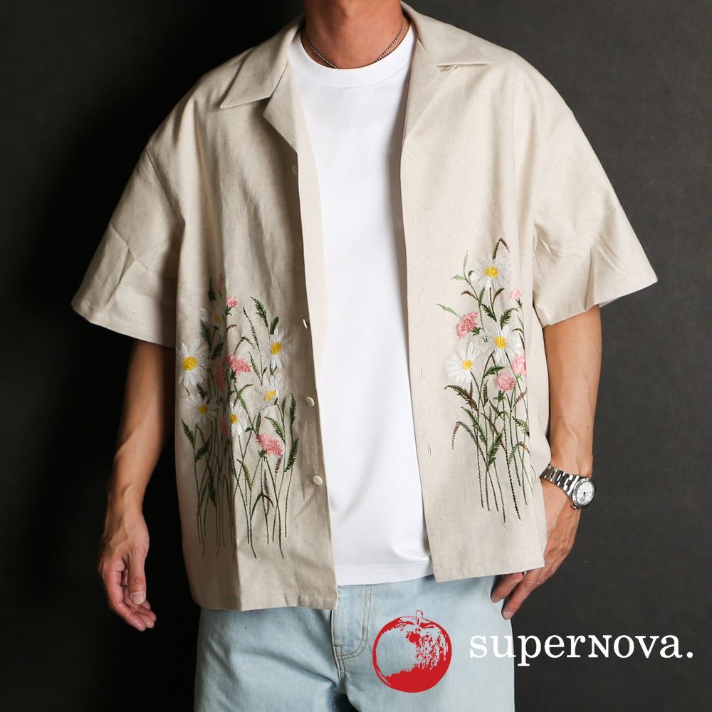 superNova./スーパーノヴァ】Aloha shirt - Flower garden embroidery 