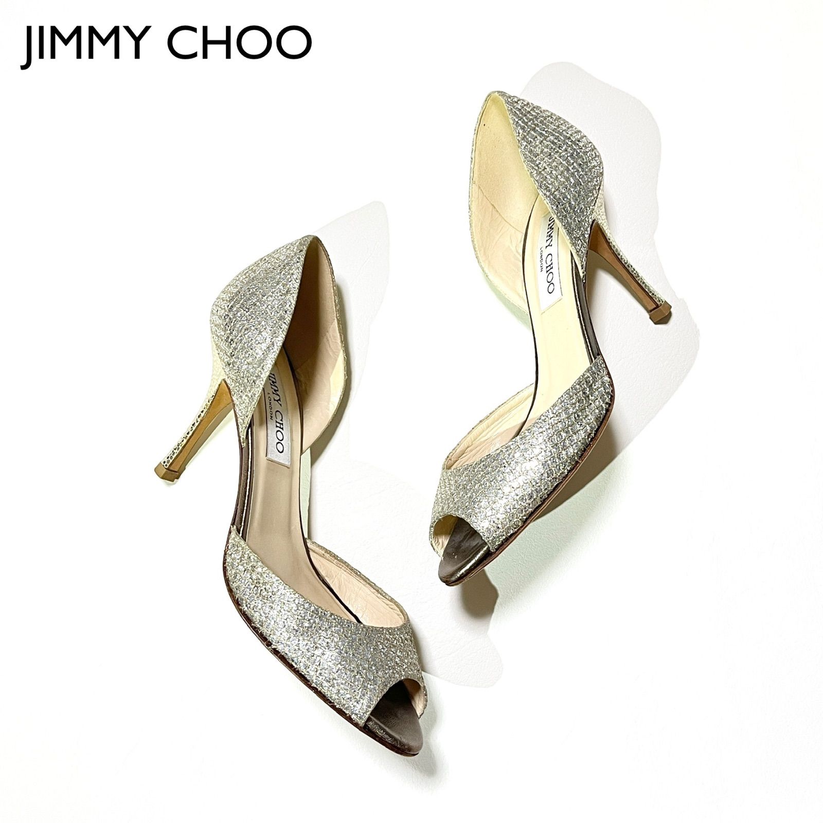 ジミーチュウ グリッター サンダル 247LACE シャンパン ＃37 ⑥ cf20 JIMMY CHOO メタリックグリッター シャンパン グリッター