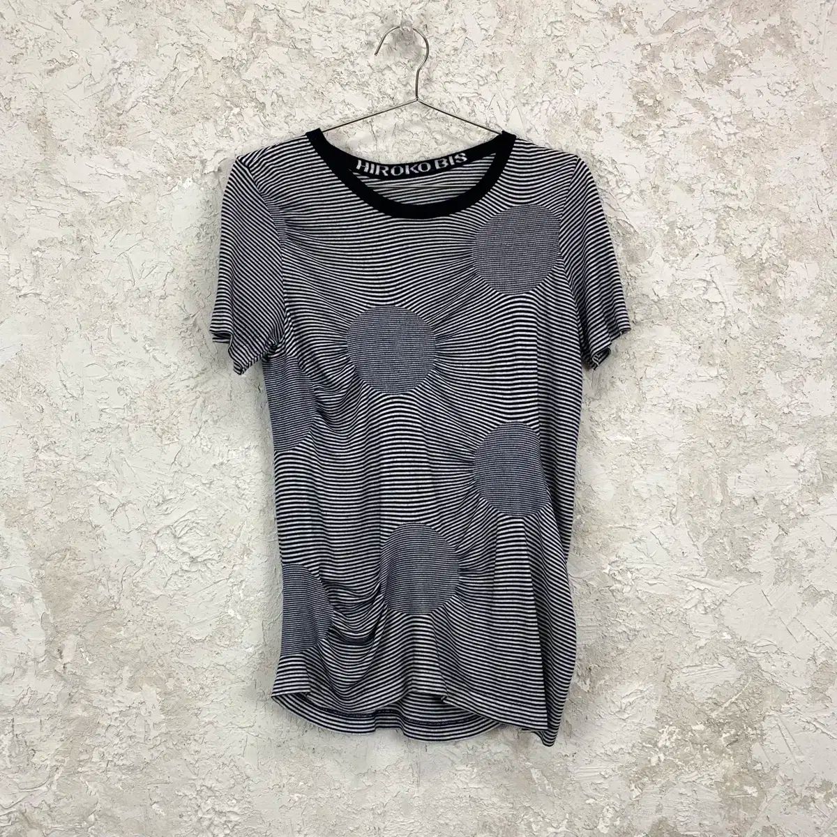 HIROKO BIS by ヒロコ コシノ シャーリング ドット ストライプ 半袖 Tシャツ