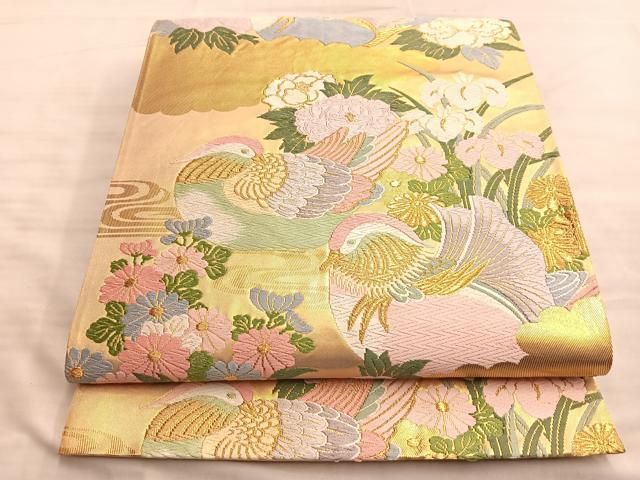 平和屋着物□六通柄袋帯 鴛鴦草花文 金糸 正絹 逸品 BAAN1050du