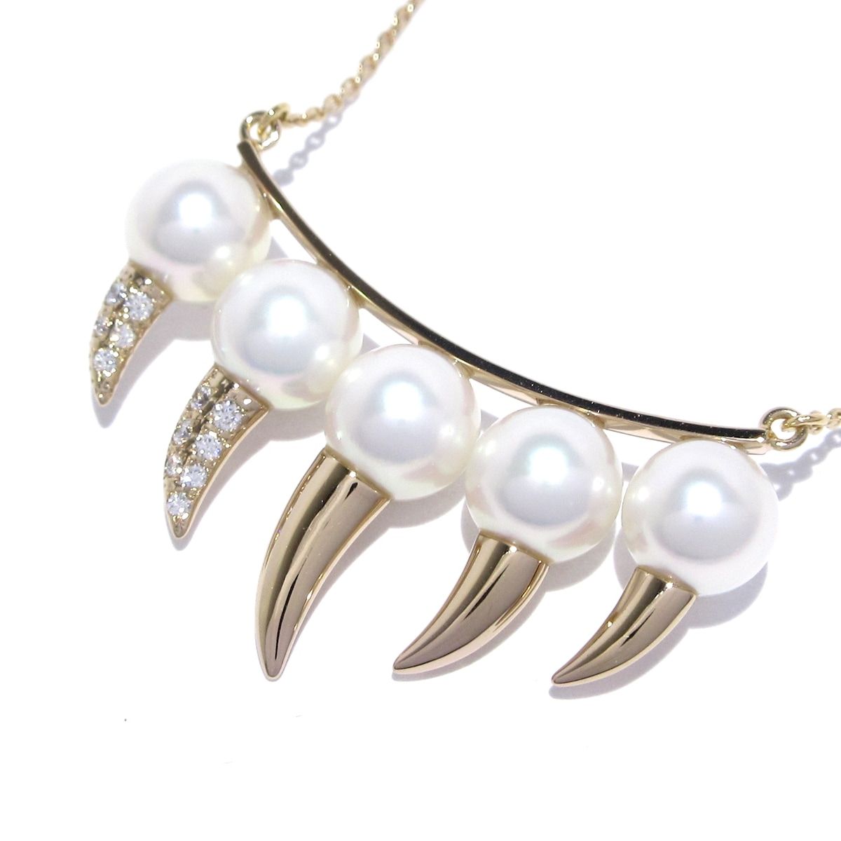 田崎真珠|TASAKI タサキシンジュ ネックレス デインジャー ファング P-15641 K18PG×アコヤパール×ダイヤモンド
