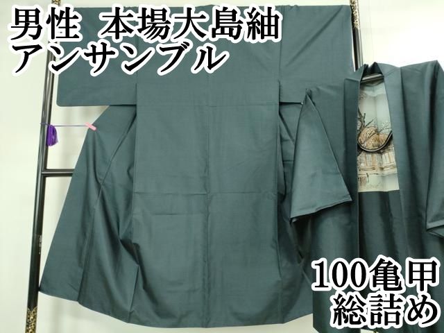 平和屋本店□極上 男性 本場大島紬 アンサンブル 100亀甲 総詰め 逸品