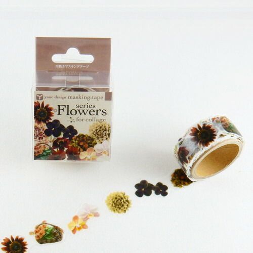 まとめ ラウンドトップ マスキングテープ series Flowers for collage ブラウン YDMK042 ×25セット