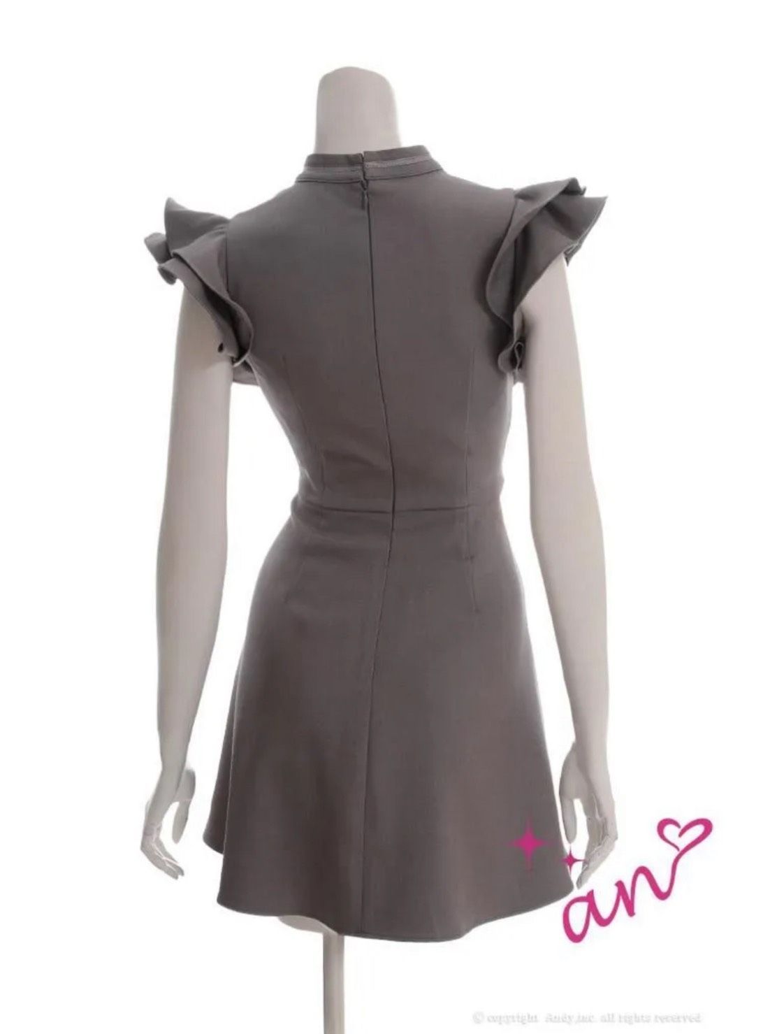 Sグレー OF05 AOC3991-BR-S250901 an アン フリル ハイネック ショートスリーブ Aライン フ ミニドレス キャバドレス
