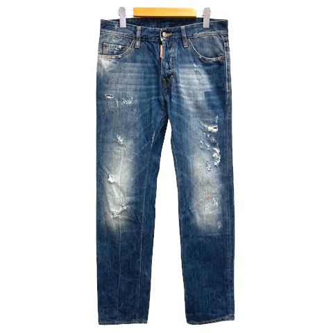 ディースクエアード DSQUARED2 デニム ジーンズ パンツ S71LA0758 S30281 ボタンフライ ダメージ加工 ペイント加工 46 インディゴブルー