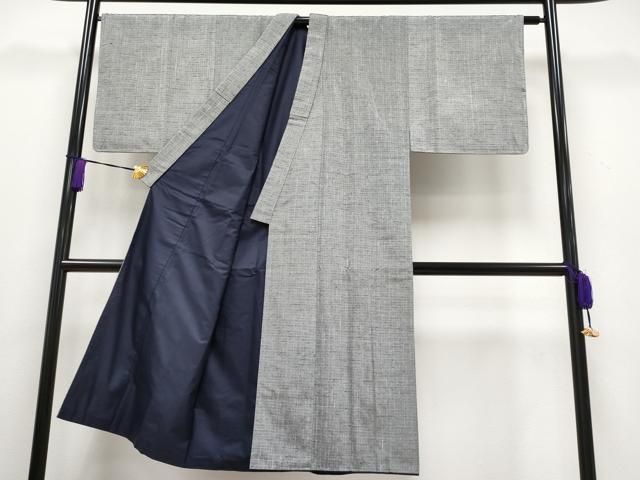 平和屋本店□極上 男性 紬 アンサンブル・長襦袢セット 色無地 銀鼠色