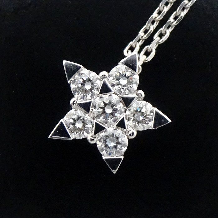 STAR JEWELRY スタージュエリー ダイヤモンド ネックレス 星モチーフ ダイヤモンド0.15ct K18WG  ホワイトゴールド/291011【中古】【BJ】