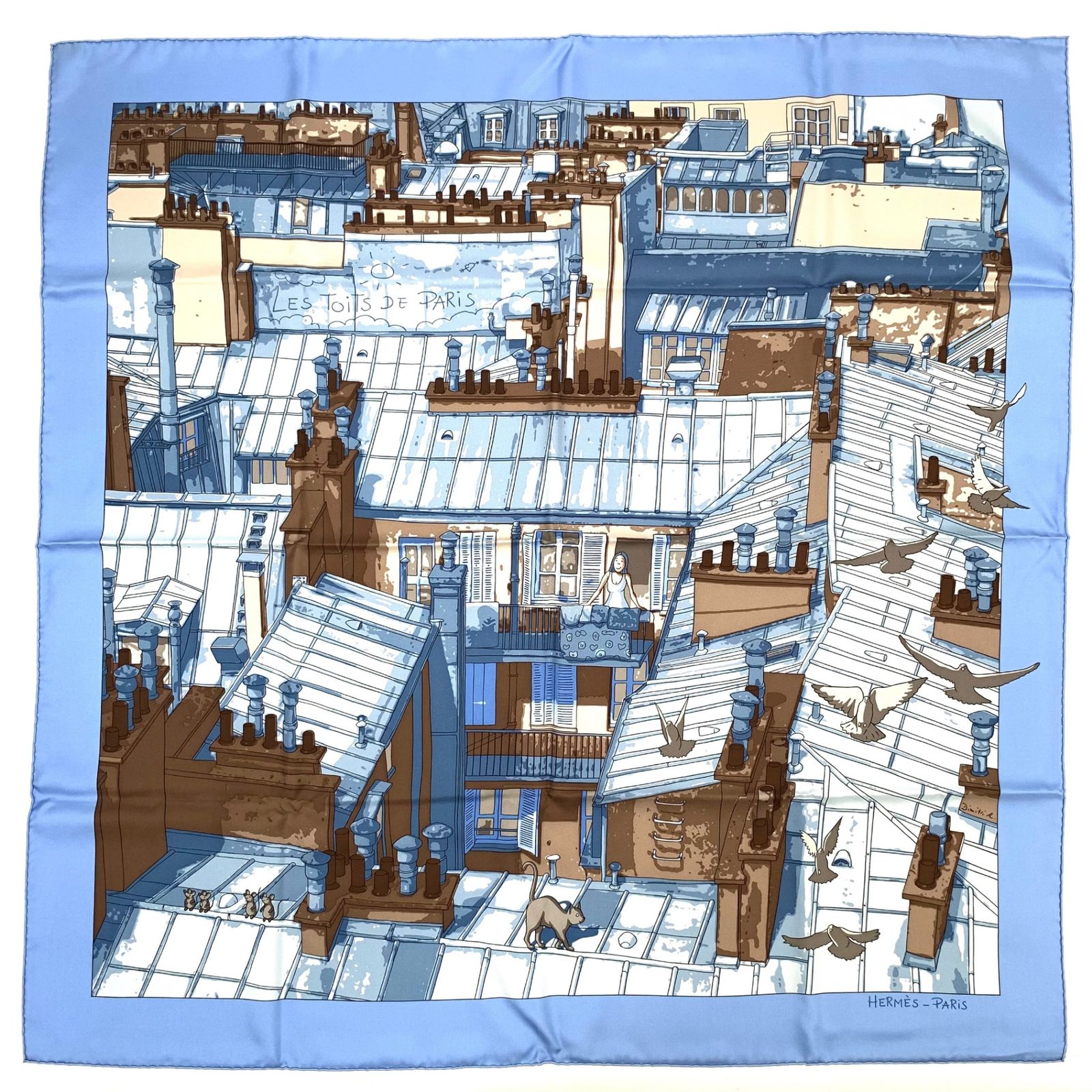 未使用級 HERMES エルメス カレ90 シルクスカーフ LES TOITS DE PARIS