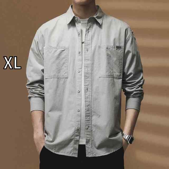 XL メンズ ファッション 服 オシャレ シンプル 大人 かっこいい 大きいサイズ ストリート 紳士服 レトロ シンプル カジュアル 長袖 シャツ 春秋 綿 ウォッシュド ワーク シャツ
