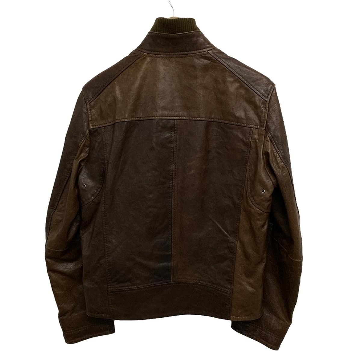 HUGO BOSS ラムレザー シングルライダース ブラウン 50 HUGOBOSS(ヒューゴボス) ライダースジャケット サイズ36R メンズ