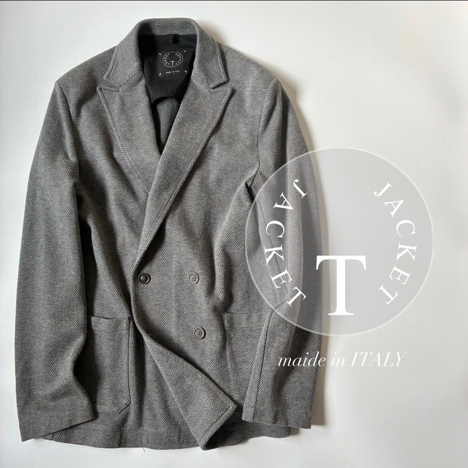 T-JACKET / ヘリンボーン 4つボタン ピークドラペル ダブル