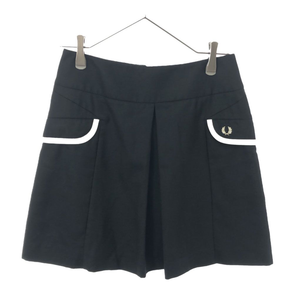フレッドペリー ウールブレンド ロゴ刺繍 ミニ丈 スカート S ブラック FRED PERRY バックジップ レディース
