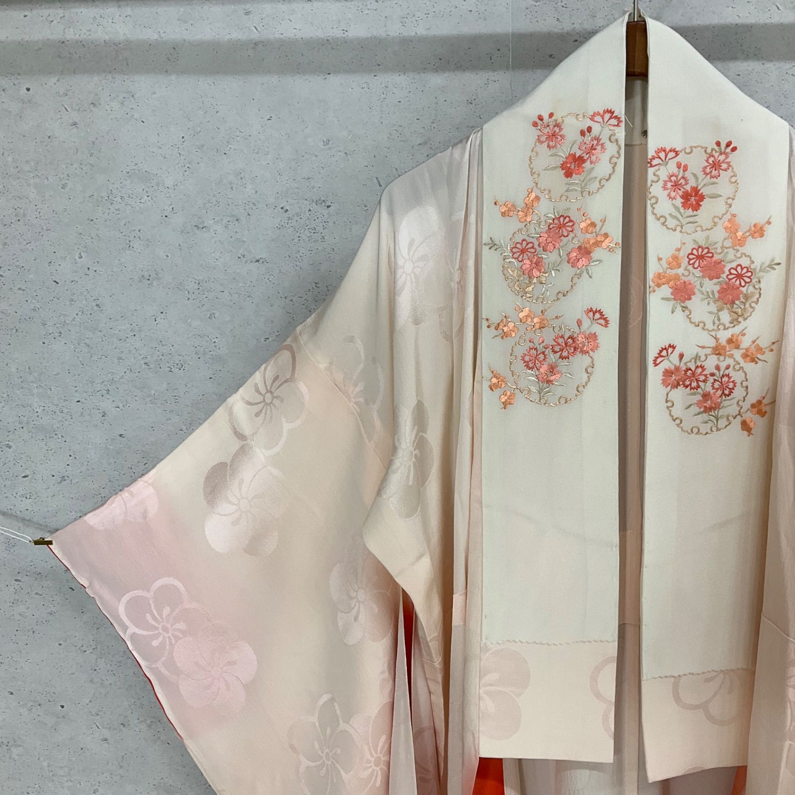 ◇kimono+one◇振袖長襦袢◇単衣◇袖無双◇刺繍半衿付き◇広衿◇仕付け 