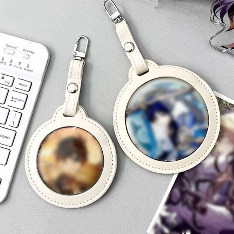 レザー調 缶バッジカバー 2枚入り キーホルダー 透明 ポーチ 缶