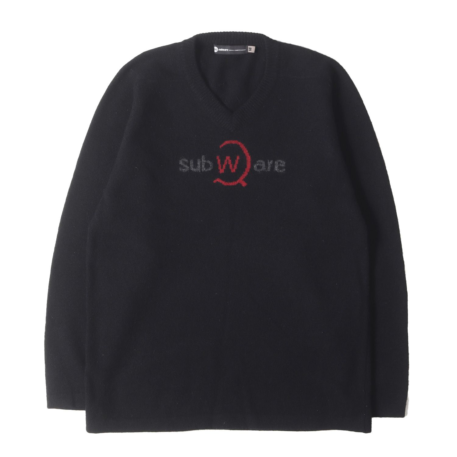 90’s 00’s SUBWARE Wtaps ニットセーター 裏原 SUBWARE ニット ブラック サイズ:M | 00s WTAPS コラボロゴ Vネック