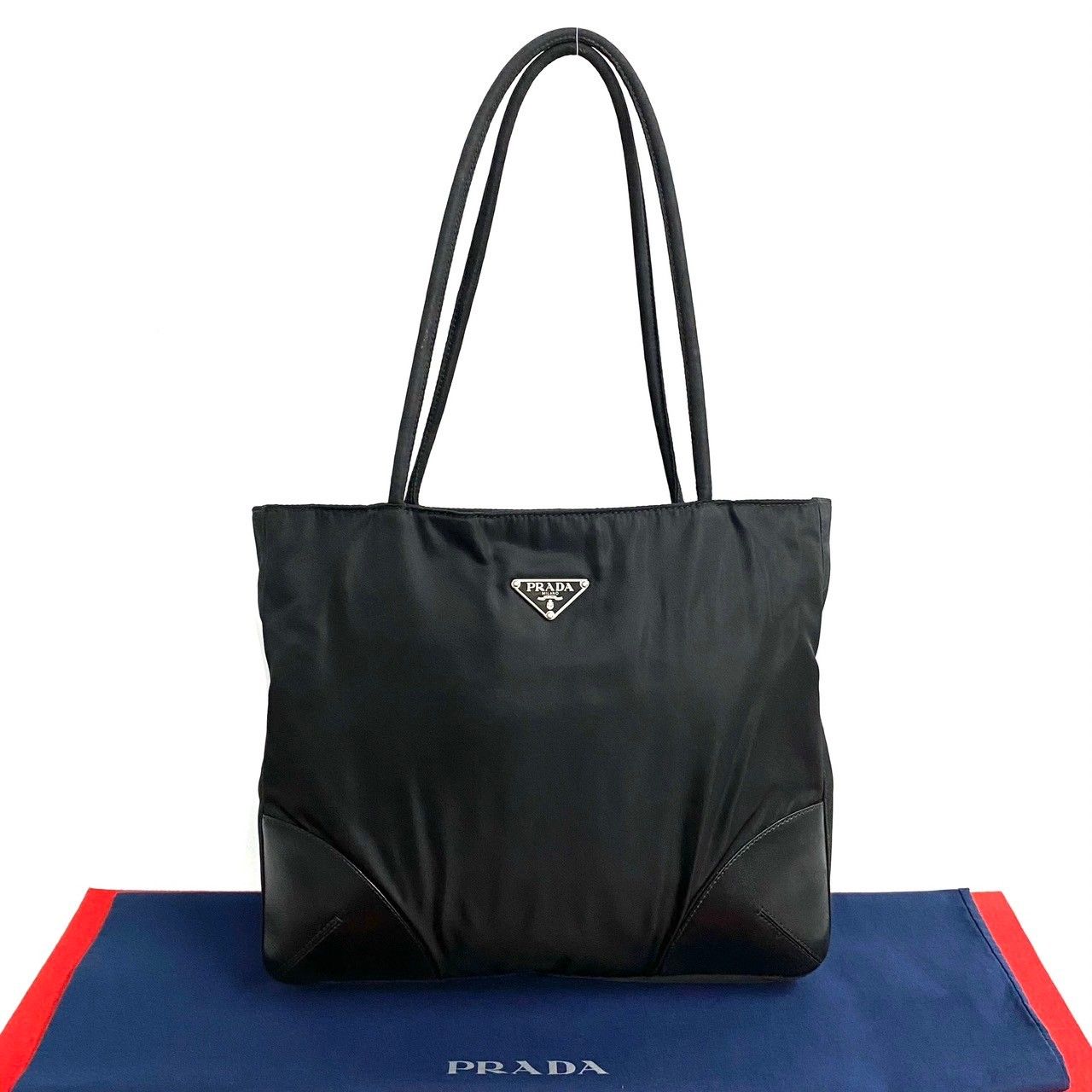 極 美品 希少品 PRADA プラダ 三角ロゴ 金具 ナイロン レザー 本