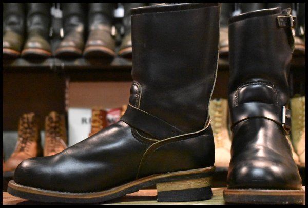 9.5D PT91プリント 94年 レッドウィング 2268 エンジニア ブラッククローム スチールトゥ プルオン ブーツ redwing HOPESMORE FI269