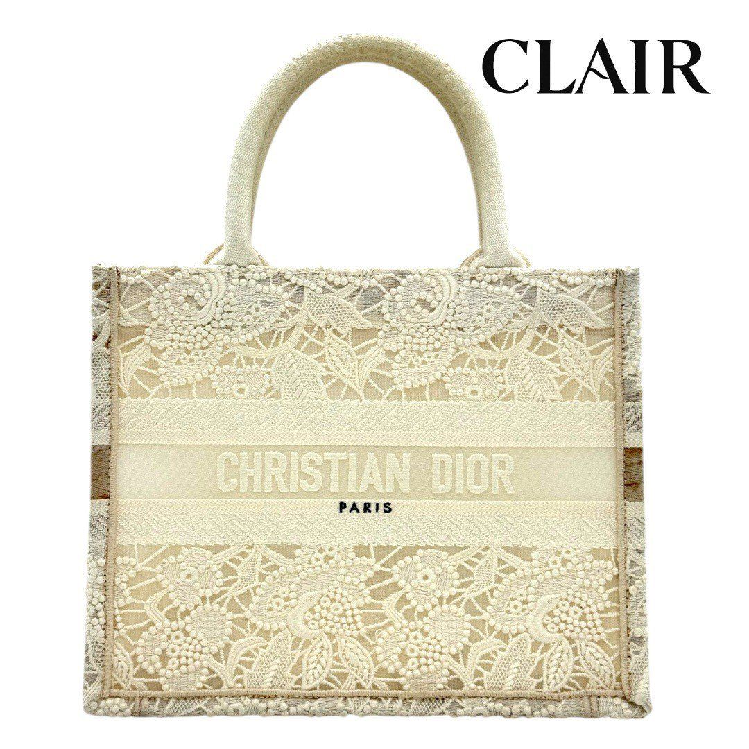 美品 DIOR マクラメレース ブックトート スモール ホワイト キャンバス 極美品】DIOR ディオール マクラメレース ブックトート スモール