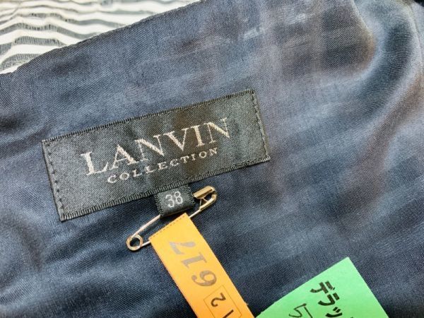 大丸購入/美品 ★ LANVIN / ランバン COLLECTION イタリア製 デザインボーダーワンピース レディース ノースリーブ ブラックBD  38 ★X44