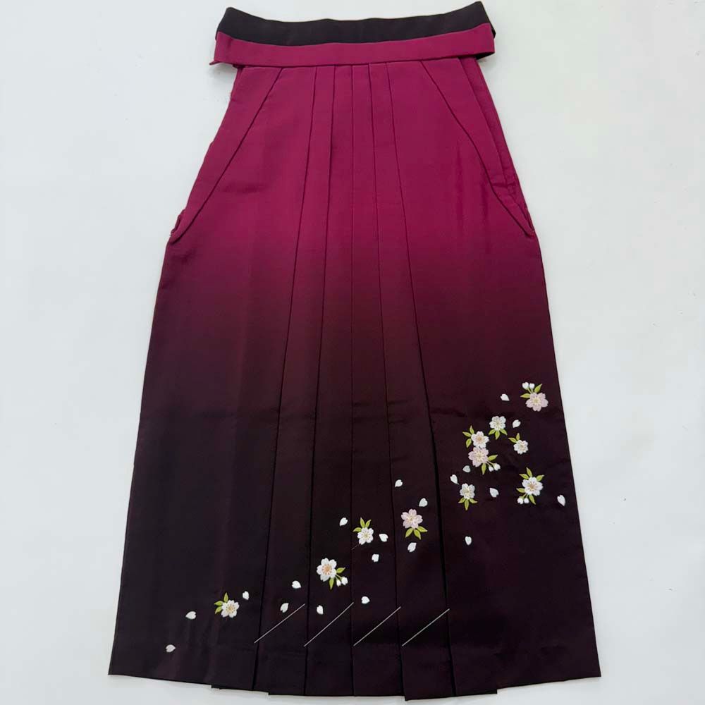 袴 S size 紐下丈87cm 行灯袴 卒業袴 女性用袴 ぼかし 刺繍 エンジ ピンク 4696