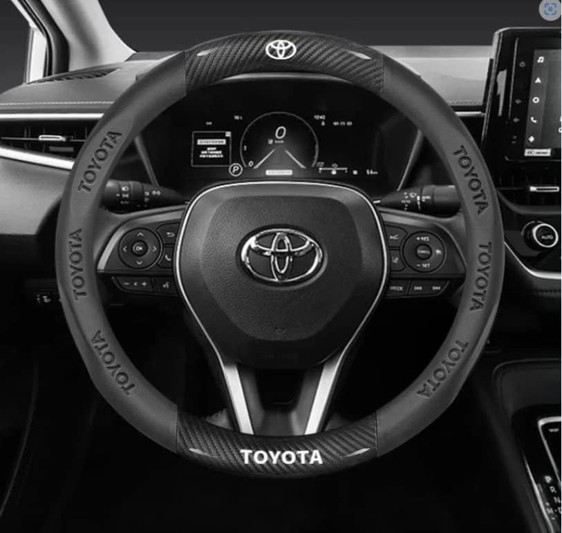 ハンドルカバー 自動車ハンドル保護カバー 200系ハイエース プリウス カムリ プラド シエンタ ノア クラウン 全シリーズ対応 新型カーボン製 本革 内装 感 3Dステレオ印刷 Mサイズ 38CM カーボンファイバー ブラック CYB505日替わり