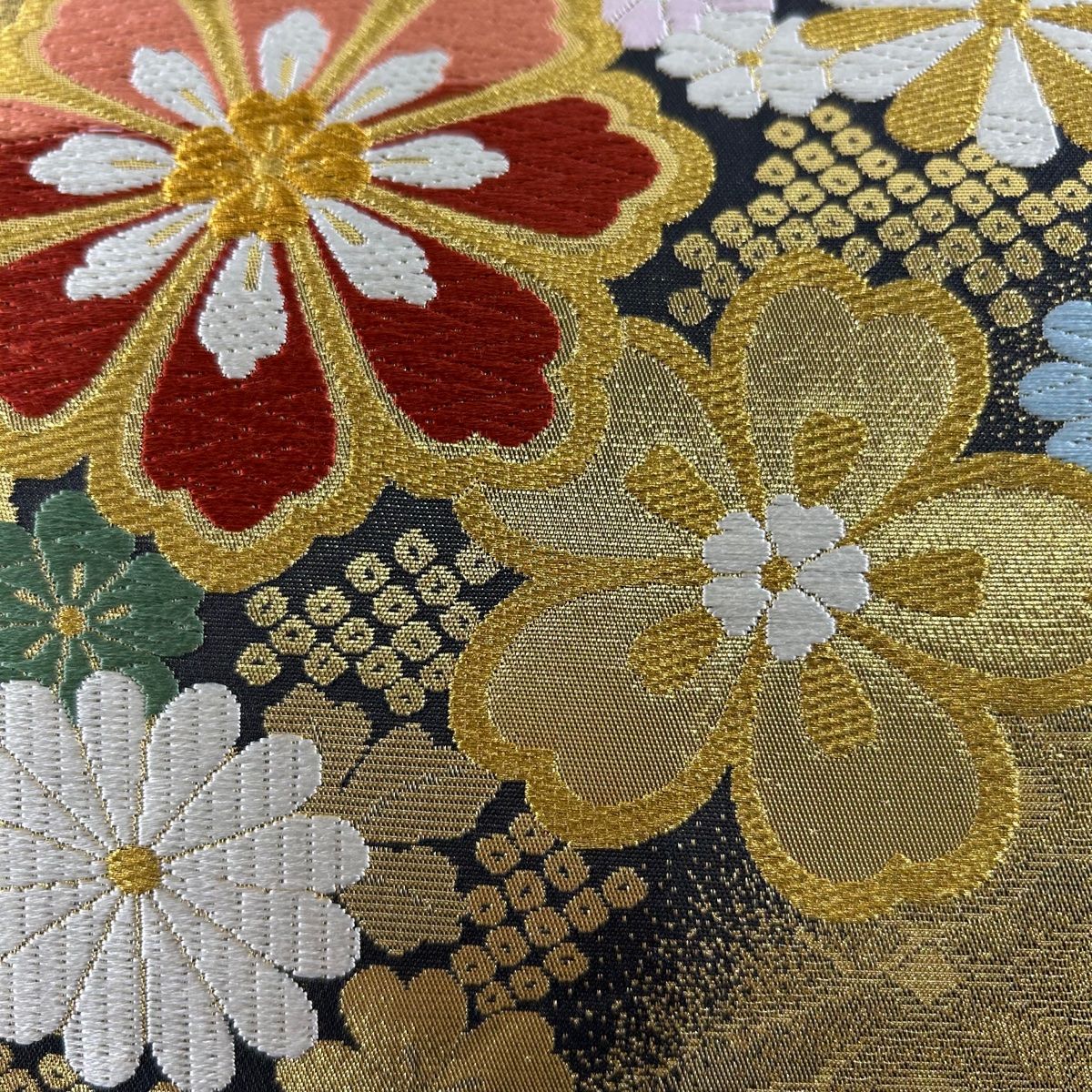 中古美品 袋帯 唐草花模様 金×緑系■N70805-6 袋帯 美品 秀品 鳥 草花 金糸 箔 青緑 六通 正絹 【中古