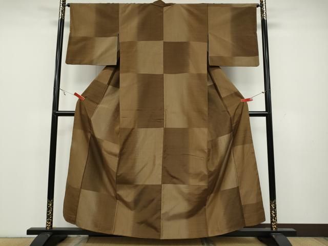 平和屋着物●上質な紬 格子柄 正絹 CAAY5033ut