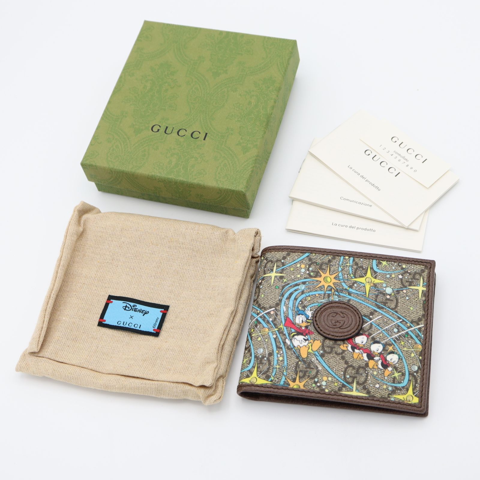 美品 GUCCI グッチ 二つ折り財布 ディズニー ドナルド GG