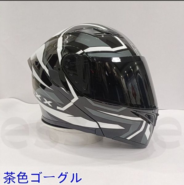 バイクヘルメット フルフェイスヘルメット ダブルレンズ M-XXLサイズ オートバイ用 シールド付 ゴーグル色選択可 白条