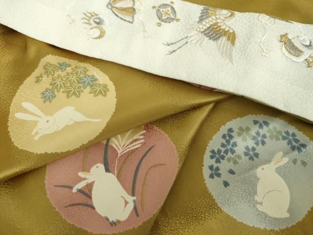 平和屋着物●上質な長襦袢 無双仕立て 半衿刺繍 跳兎 月兎 正絹 DAAX4678ps