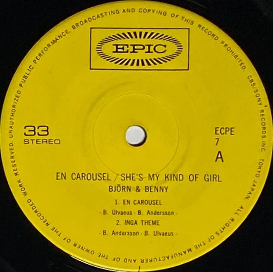 ビョルン&ベニー☆恋のカルーセル/木枯しの少女☆国内盤4曲入りEP ECPE7 ビョルン&ベニー 『恋のカルーセル/木枯しの少女』 国内盤 4曲入りEP