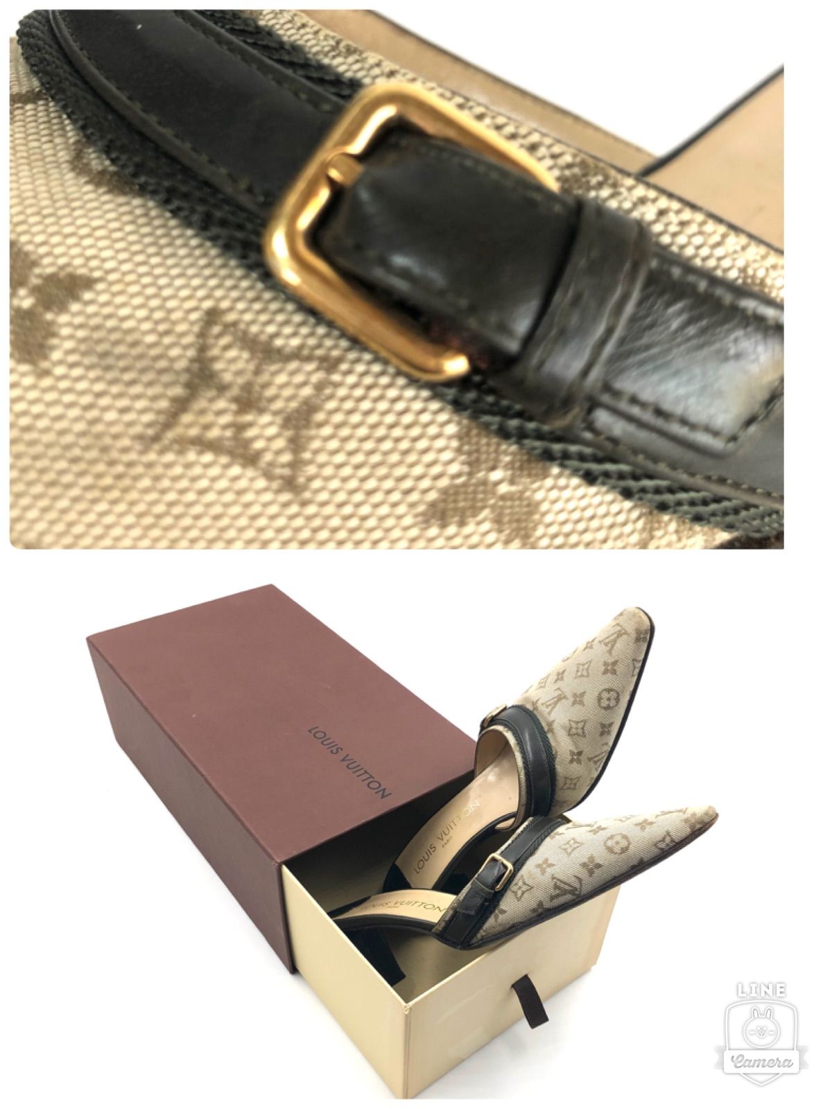 美品✨ルイヴィトン モノグラム サンダル レディース カーキ系 24cm 箱付き LOUIS VUITTON ルイヴィトン モノグラムミニ カーキ オープン