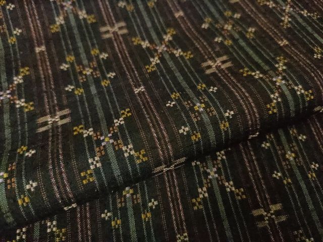 平和屋本店□極上 本場琉球 読谷山花織 紬地 草木染 宮城慶子作 証紙