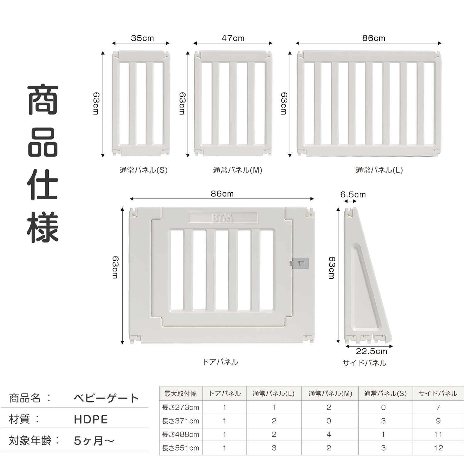 全新品 【直線長さ488cm】ベビーゲート パーテーション ドア付き 