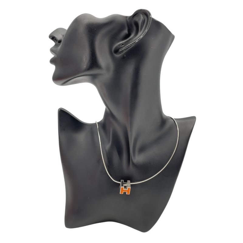 エルメス HERMES Hキューブネックレス オレンジxシルバー メタル