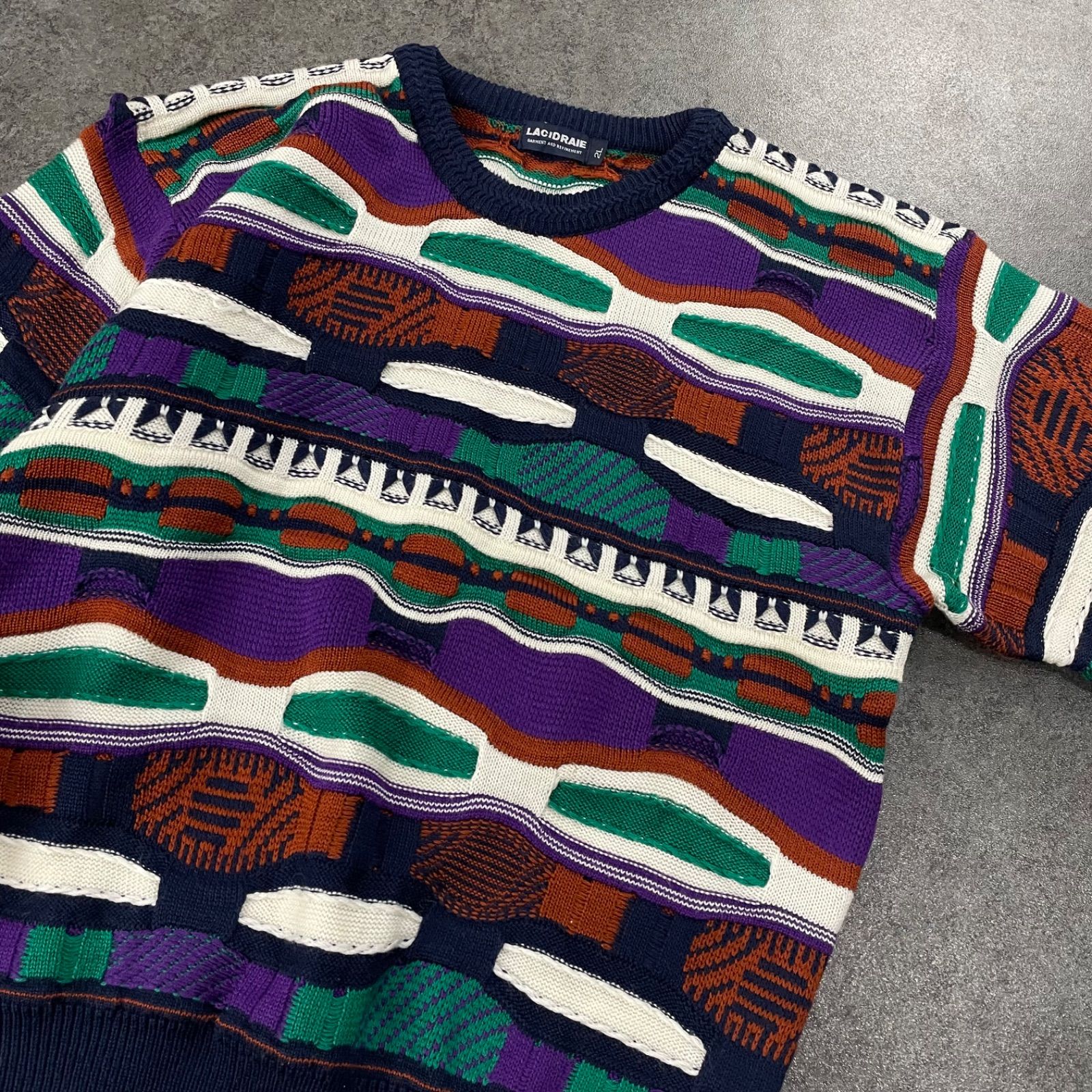 90s Vintage LACIDRAIE Crazy Pattern 3D Design Sweater Multicolore 