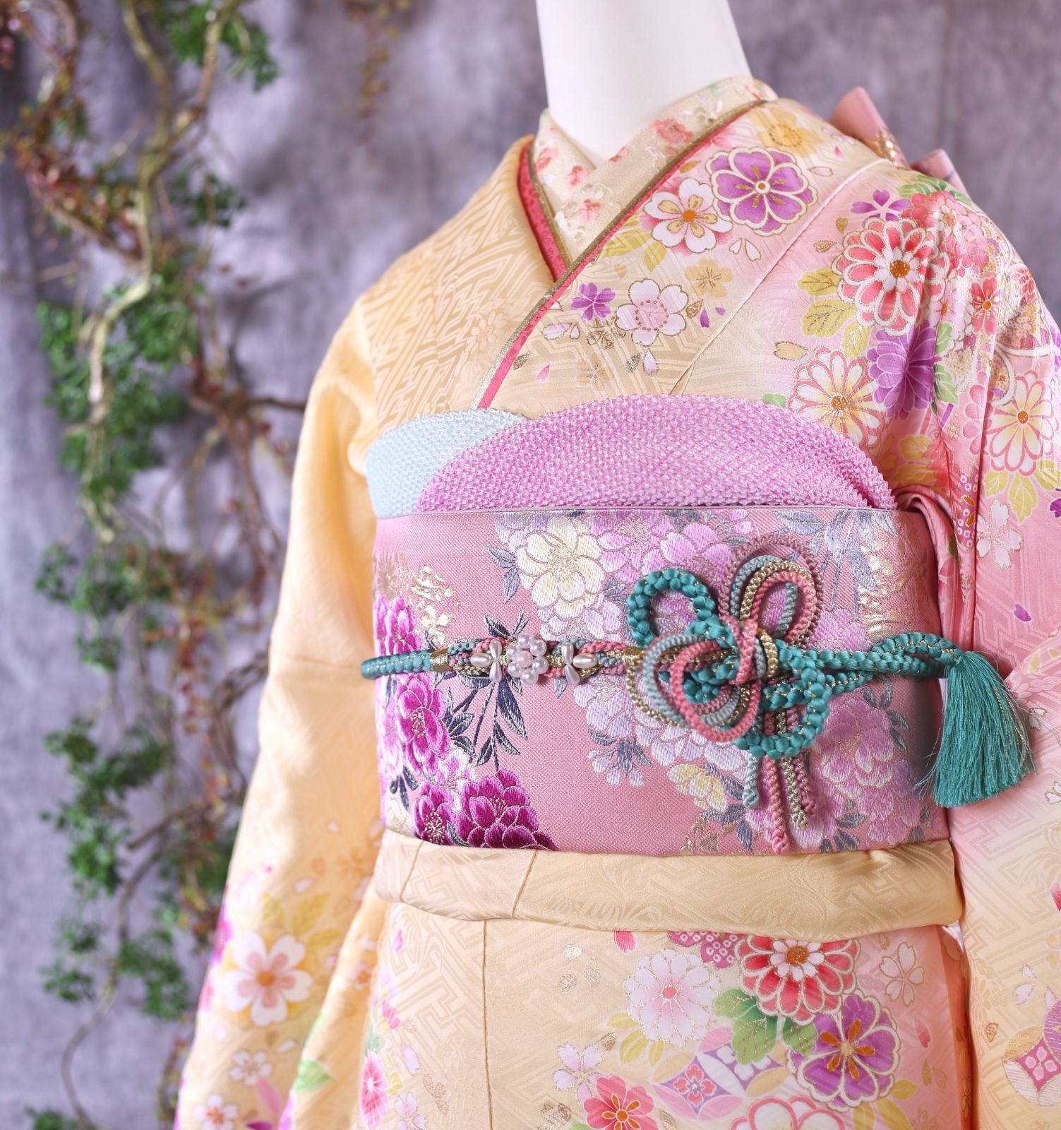 振袖フルセット 振袖セット 振袖 M～Lサイズ 黄×新古典 美品 成人式 着物 晴れ着 7点フルセット F-116 振袖フルセット 振袖セット 振袖 Lサイズ 黄色×古典 美品 成人式 着物