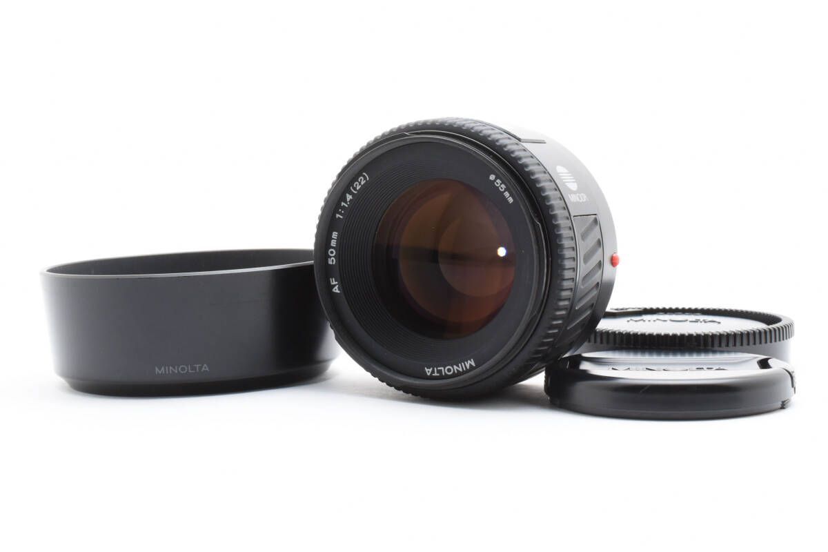 上品 MINOLTA ミノルタ AF 50mm F1.4 NEW フード付き 2678W0688 0841
