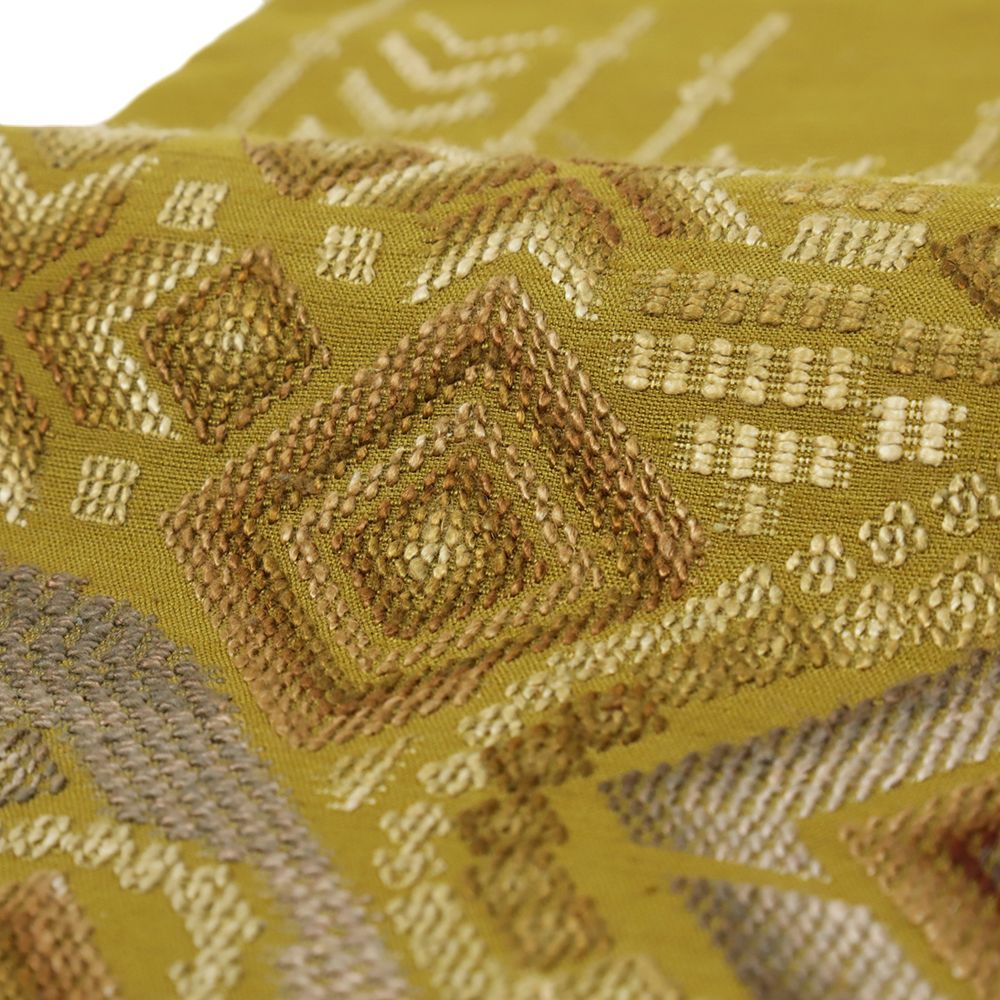 名古屋帯 読谷山 花織 黄茶 幾何学 お仕立て上がり カジュアル お洒落