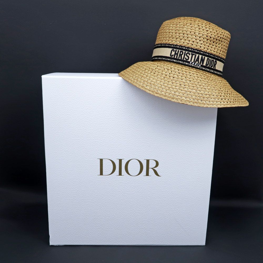 国内【セレブも愛用♡】DIOR D-Bobby ワイドブリム ハット DIOR】D-Bobby ワイドブリム ハット ストロー & リボン (Dior