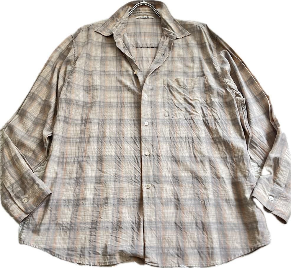 【美品】AURALEE オーラリー SUPER LIGHT WOOL CHECK SHIRTS 長袖シャツ チェック メンズ 5 大きいサイズ XL ウール100% A22AS01LC
