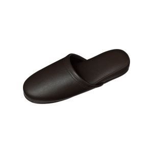  （まとめ）抗菌ビニールレザー調スリッパ ダークブラウン 10足