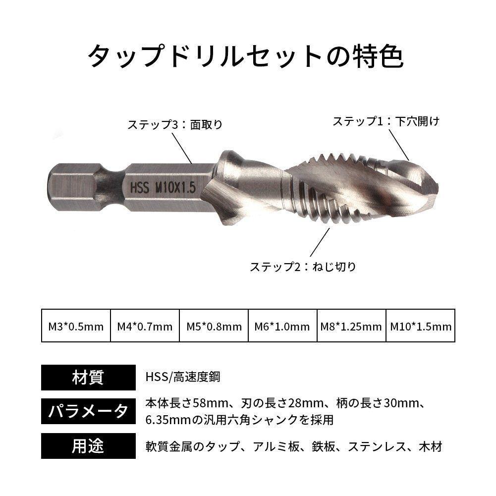 ビット タップドリル 穴あけ HSS高速度鋼 ブルーナノコーティング