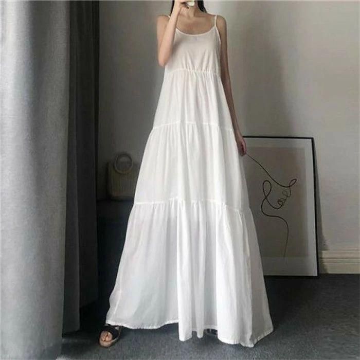 【レディアゼル】コットン綿 ティアード ノースリーブ ロング ワンピース S 白 レディアゼル】コットン綿 ティアード ノースリーブ ロング