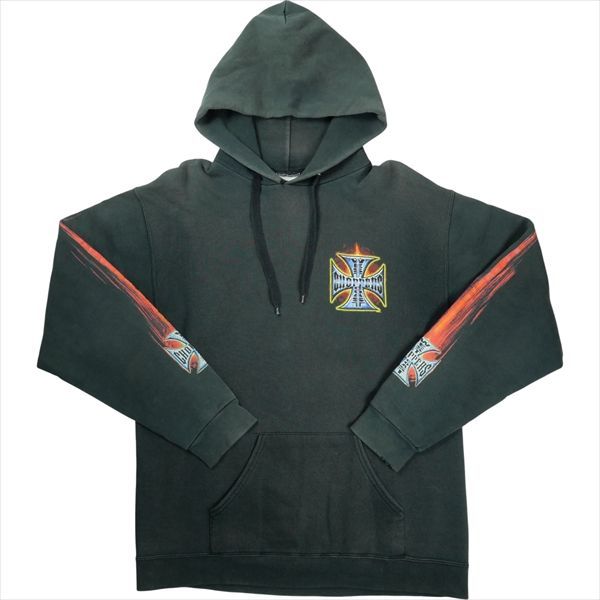 Size M VINTAGE ヴィンテージ West Coast Choppers ウェストコーストチョッパーズ Flame Iron Cross Hoodie パーカー 黒 品-良い 20828404